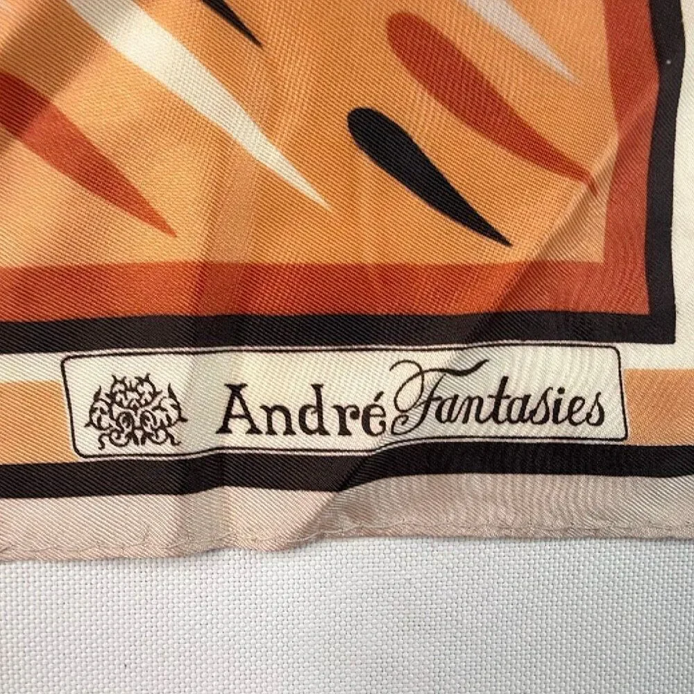 Andre Fantasies Scarf vintage square scarf orange with pattern